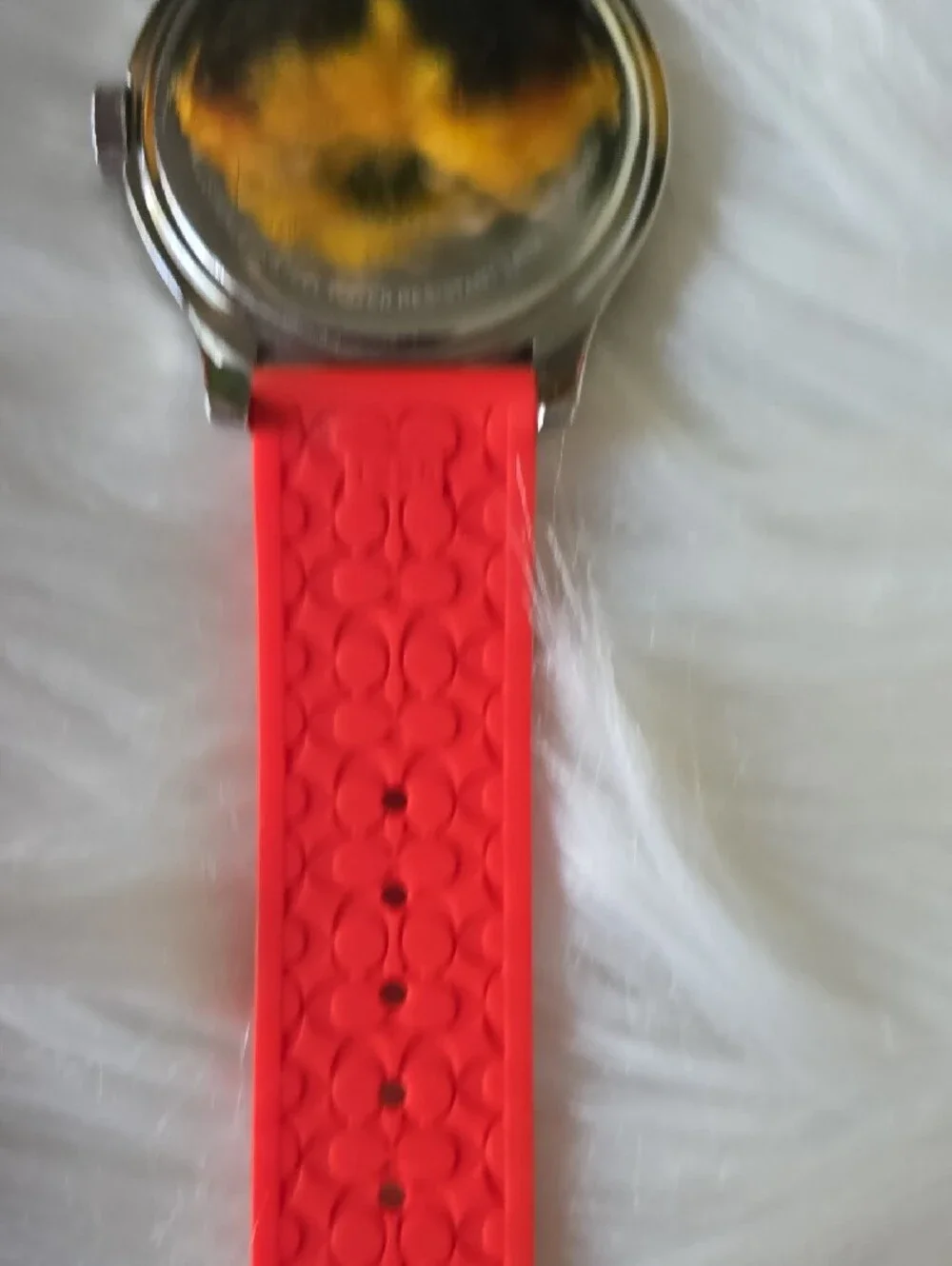 Coach Women's Silver Case Watch with Red Silicone Strap